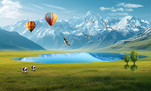 雪山下草原背景