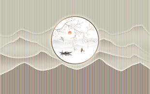 新中式格栅山水背景墙