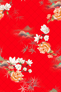 红色中式花鸟传统图案