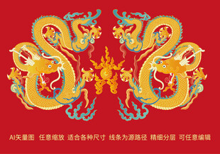 中国龙国潮双龙戏珠双龙彩龙包装