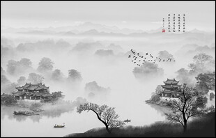 水墨意境山水瀑布背景