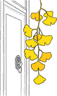 门边垂挂的金黄银杏叶 矢量图