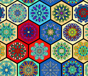 多彩六边形几何图案装饰
