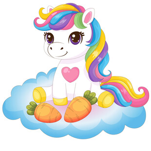 马年吃胡萝卜的小白马小马驹插画