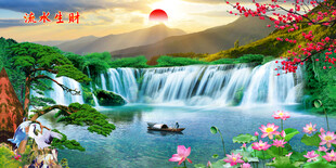 高山流水瀑布山水画