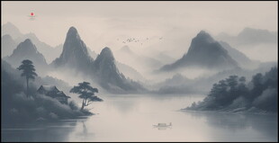 中国风水墨意境山水风景背景