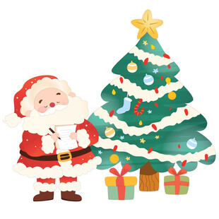 圣诞节圣诞老人圣诞树下送礼物