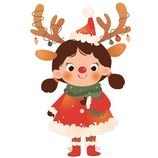 圣诞节可爱小女孩戴鹿角圣诞装扮