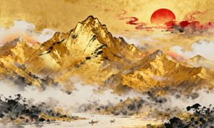 金色山水图背景