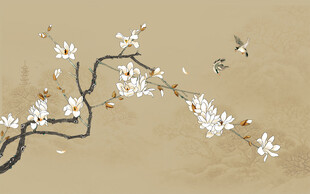 新中式古风玉兰工笔花鸟