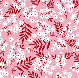 粉色花卉枝叶无缝图案
