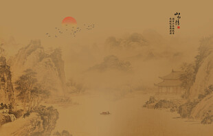 屏风古典背景山水画