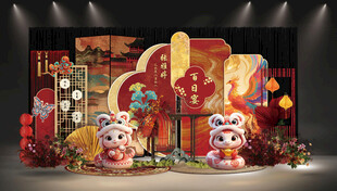 红色新中式国潮风卡通蛇宝宝宴