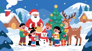 欢乐圣诞场景插画