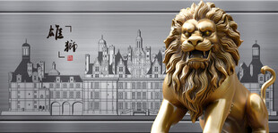 金色雄狮与欧式建筑景观