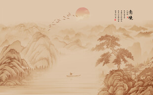 新中式古典国画山水背景墙壁画