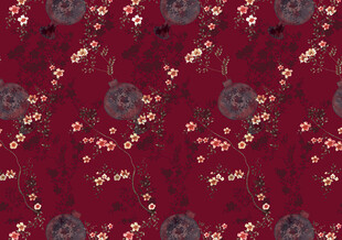 深红底花卉图案布料
