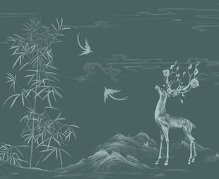 简约现代轻奢竹鹿背景墙壁画