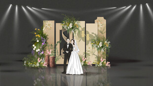 浪漫婚礼舞台上的新人