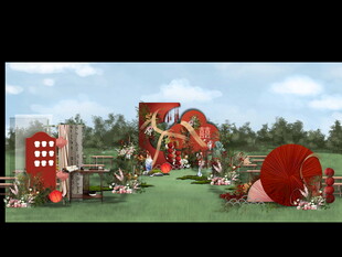 户外红色系浪漫婚礼场景