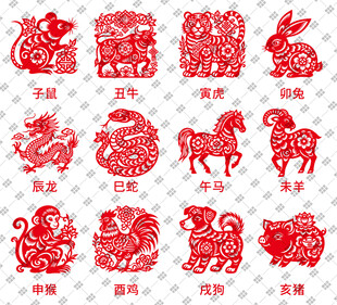 十二生肖剪纸插画矢量图元素