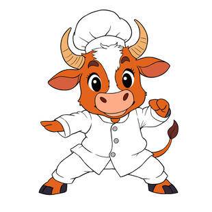 可爱牛厨师卡通形象