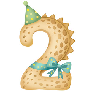 恐龙派对生日数字2倒计时插画