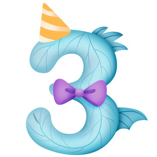 恐龙派对生日数字3倒计时插画