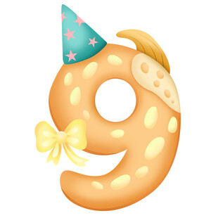 恐龙派对生日数字9倒计时插画