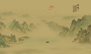 古风国画山水背景墙