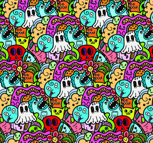 多彩万圣节元素无缝图案