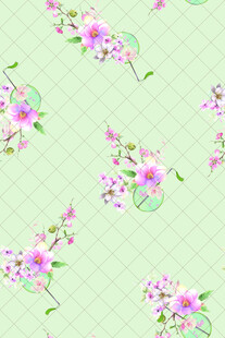 淡绿底粉花清新花卉图案
