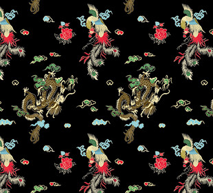 中式花鸟图案龙凤传统美学风