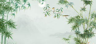 灯箱水墨竹子山水画 