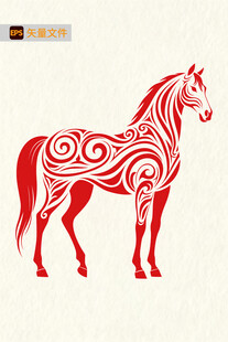 红色花纹装饰马图案