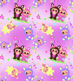 可爱动物花卉紫色背景图案