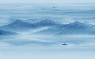 蓝色山水画