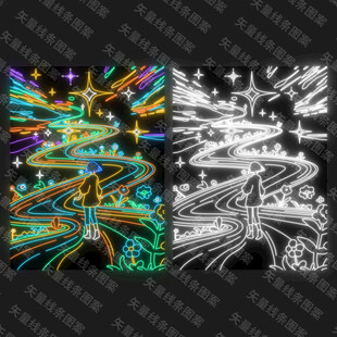 矢量少女线条灯饰画