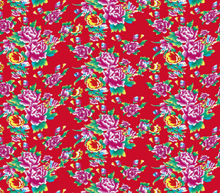 红色花卉传统图案布料