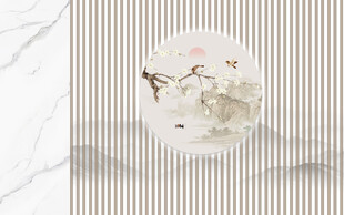 新中式花鸟格栅山水画幕墙背景墙