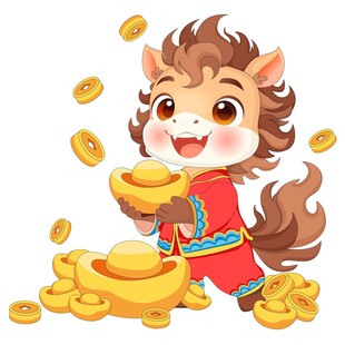马年春节金元宝财运卡通小马驹