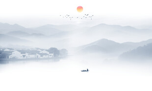 新中式水墨国画山水背景墙壁画