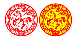 马年传统圆形剪纸图案