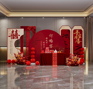 中式婚礼迎宾区喜庆布置
