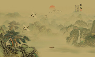 国画山水画背景墙