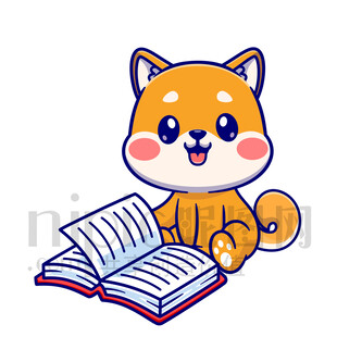 柴犬读书萌趣插画