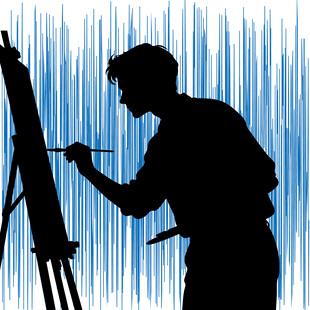 画家专注作画的剪影