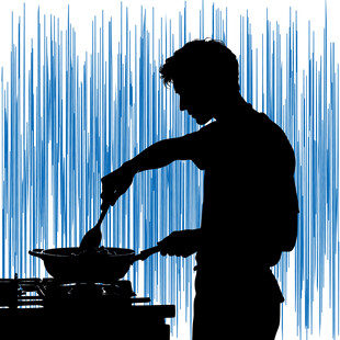 男子厨房烹饪剪影