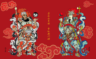 传统门神画像喜庆祥瑞