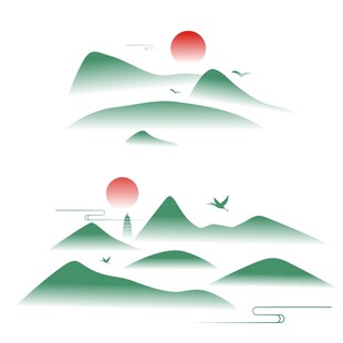  矢量中国风古典意境山纹祥云图